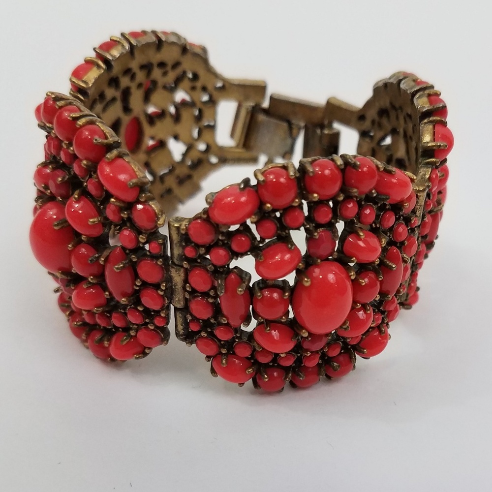 Stella & Dot Pink Bracelet Gold Tone Cuff Chunky